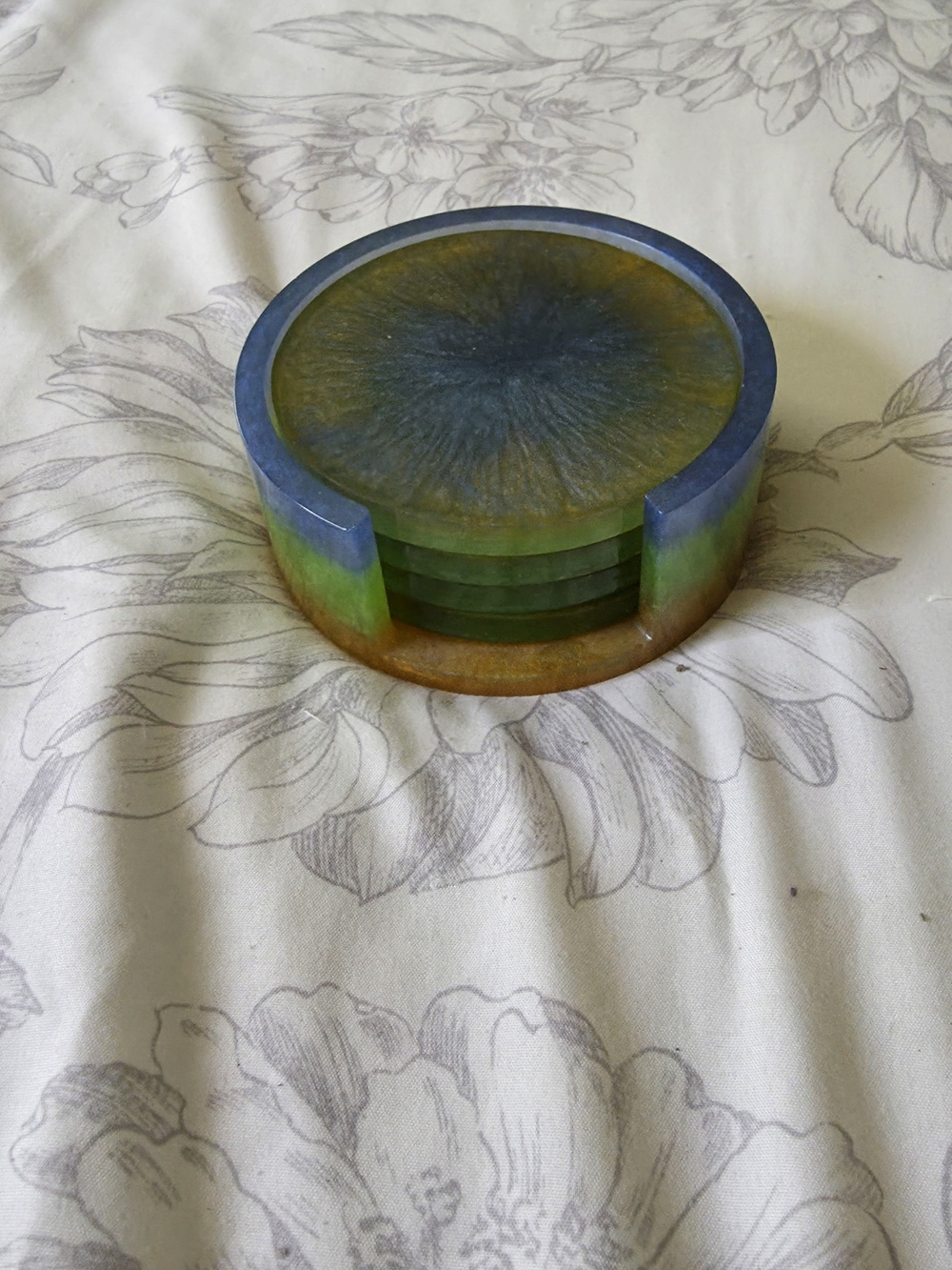 Handmade Multicolor Resin Coaster Set - Blue Green Gold
